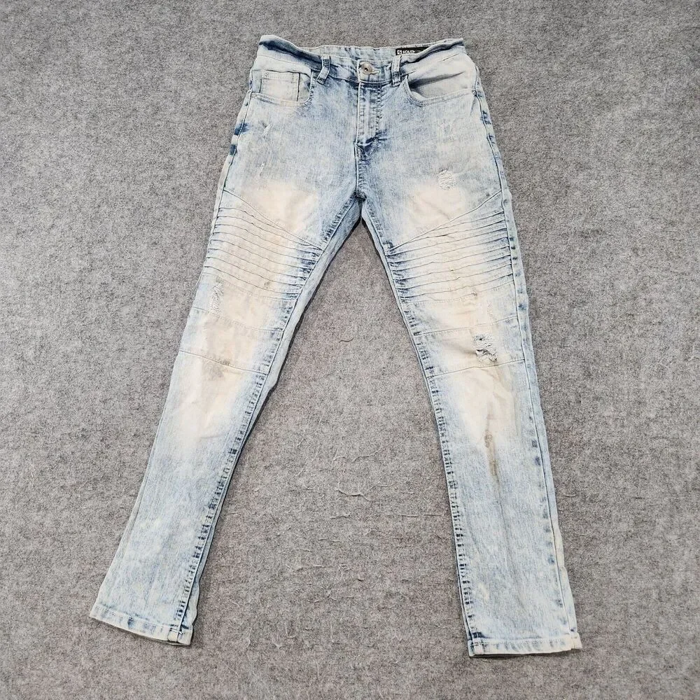 Southpole Womens Size 14 28x27 Stretch Distressed‎ Denim Light Wash Blue Jeans